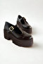 Brown Patent Leather Thick Sole Women's Loafer P7014