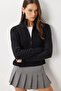 Zippered Stand Collar Knitwear Sweater Lfg0162 Black - 2