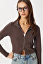 Zippered Soft Modal Sweatshirt Lub0262 Brown
