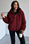 Plush Hooded Bomber Coat 2503 Burgundy - 6