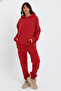 Women's Oversized Tracksuit Set with Elastic Waist and Cuffs, Three Thread Fleece - Red