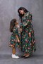 Pleated Apple Pattern Satin Mother Dress and Girl's Flared Dress Combination - 5