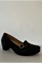 Genuine Leather Orthopedic Sole Black Heeled Shoes with Heel Spur Feature