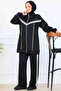 Stripe Detailed Scuba Double Suit N5347 Black