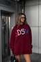 Women's Oversize Sweatshirt Dress Color Pop Printed Burgundy – Crew Neck, 3 Thread Raised Fleece