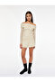 Long Sleeve Boat Neck Slim Fit Asymmetrical Cut Draped Polka Dot Mini Dress