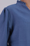 Women's Dark Blue V-Neck Blouse with Pleated Collar Detail, Elasticated Waist and Cuffs ARM-26K001020 - 3