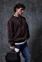 Men's Oversize Crew Neck Basic Sweatshirt Brown - 5