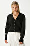 Women's Bold Soft Texture V-Neck Black Knitwear Cardigan 70148 - 5