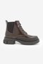 Women's Lace-Up Elastic Thick Heeled Sports Short Boots Kenvo Brown Patent Leather - 3