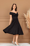 Boat Neck Midi Dress - Black - 8
