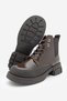 Women's Lace-Up Elastic Thick Heeled Sports Short Boots Kenvo Brown Patent Leather - 7