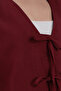 Women's Burgundy Front Tie Blouse with Ruffled Hem and Elasticated Sleeves Arm-26K001019 - 2