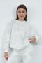 Valeria Women's 3 Thread Non-Shardon Cotton Oversize Crew Neck Sweatshirt-Ecru-Grey Printed