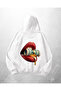 White Unisex Money Lips Printed Oversize Hoodie Sweatshirt