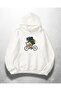 White Unisex Travel Cyclist Printed Oversize Hoodie Sweatshirt