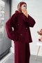 Knitted Suit with Layered Sleeves and Ripped Detail Design – Burgundy - 7