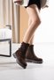 Raven Women's Buckle Detailed Genuine Leather Boots Brown Suede - 3