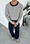 Navy Blue Premium Striped Buttoned Collar Long Sleeve T-Shirt