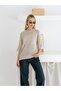 Relaxed Knit Half-Sleeve Sweater – Beige - 5