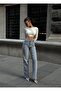 Women's High-Waisted Baklava-Patterned Rhinestone-Embellished Stretch Denim Palazzo Pants - 4