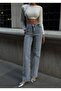 Women's High-Waisted Baklava-Patterned Rhinestone-Embellished Stretch Denim Palazzo Pants - 3