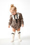 Baby Girl Girl Kid Romper Birthday Party Wedding Leopard Romper Ruched Bow Long Sleeve Romper - 5