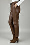 Women's Matte Brown Lycra Stretchy Soft Non-Cracking Leather Inside Ribbed Elastic Waist Jogger Pants