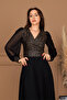 Sequin Fabric Sleeves Tulle Evening Dress - Gold - 5
