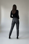 Women's Black Non-Slip Leather Inside Ribbed Jogger Pants with Elastic Waist - 3
