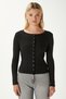 Young Cool Buttoned Long Sleeve Black Blouse - 4
