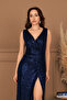Sequin Fishnet Evening Dress - Dark Blue - 5