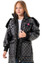 Girl's Quilted Model Coat with Detachable Hood, Lined Inside, Skirt Part with Zipper, Shiny Black Color - 4