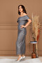 Beaded Tulle Strapless Pencil Long Dress - Gray - 7