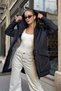 Women's Black Hooded Long Coat with Large Pockets - 4