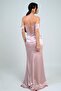 Women's Strapless Low Sleeve Lined Underwire Satin Long Dress - 4