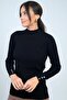 Women's Turtleneck Basic Ribbed Sleeves Button Detailed Sweater - 3