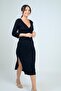 Women's Double Breasted Collar Buckle Detailed Slit Midi Dress - 2