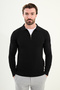 Patterned Slim Fit Polo Neck Zippered Wool Men's Knitwear Sweater Black - 11570.25K