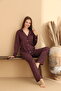 Plum Mini Patterned Buttoned Women's Pajama Set - 2