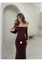 Buckle Detail Strapless Long Sleeve Body-Fitting Maxi Dress - 3