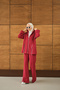 Women's Zipper Detailed Double Suit Red - 2