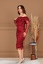 Three Sizes Floral Boat Neck Pencil Long Dress - Bordo - 7