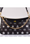 Aura Black Patterned Wide Strap Women's Crossbody Bag