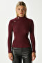 Women's Gloria Gold Buttoned Long Sleeve Burgundy Ribbed Cotton Blouse - 7