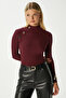 Women's Gloria Gold Buttoned Long Sleeve Burgundy Ribbed Cotton Blouse