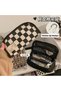Checkered Black White Canvas Wide Large Capacity Y2K Kpop Gothic Pencil Case Pen Holder Organizer