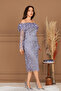 Three-Dimensional Floral Fabric Boat Neck Pencil Dress - GRAY - 7