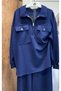 Women's Double Pocket Zippered Shirt with Collar and Loose-Leg Pants Double Set - 6