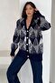 Navy Blue Diamond Pattern Pearl Stone Embroidered Button Detailed Oversize Knit Cardigan - 3